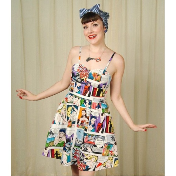Retrolicious Sweetheart Neckline Dramatic Romantic Vintage Comic Sundress - Picture 1 of 8